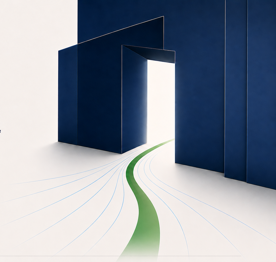 A doorway opening onto a clear path forward